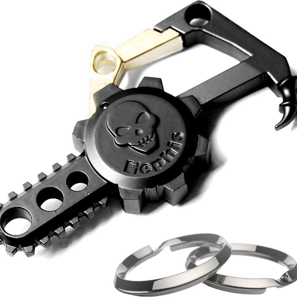 Chainsaw Skull Car Keychain with Dual Rings for Men,Women,Bottle OpenerGun Black